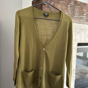Talbot Button Down Cardigan Sweater Olive Green Petite Small with Pockets